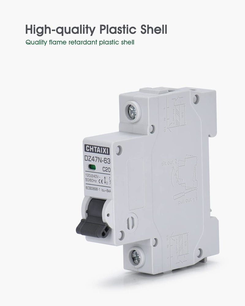 CHTAIXI AC Miniature Circuit Breaker, 10 Amp 120V/240V 1 Pole DIN Rail Mount Circuit Breaker, Thermal Magnetic Trip, Solar AC Disconnect Switch MCB C10 - Image 4